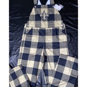 NEW! FOCO NFL New Orleans Saints Plaid Bib Overalls Gold Black SZ L